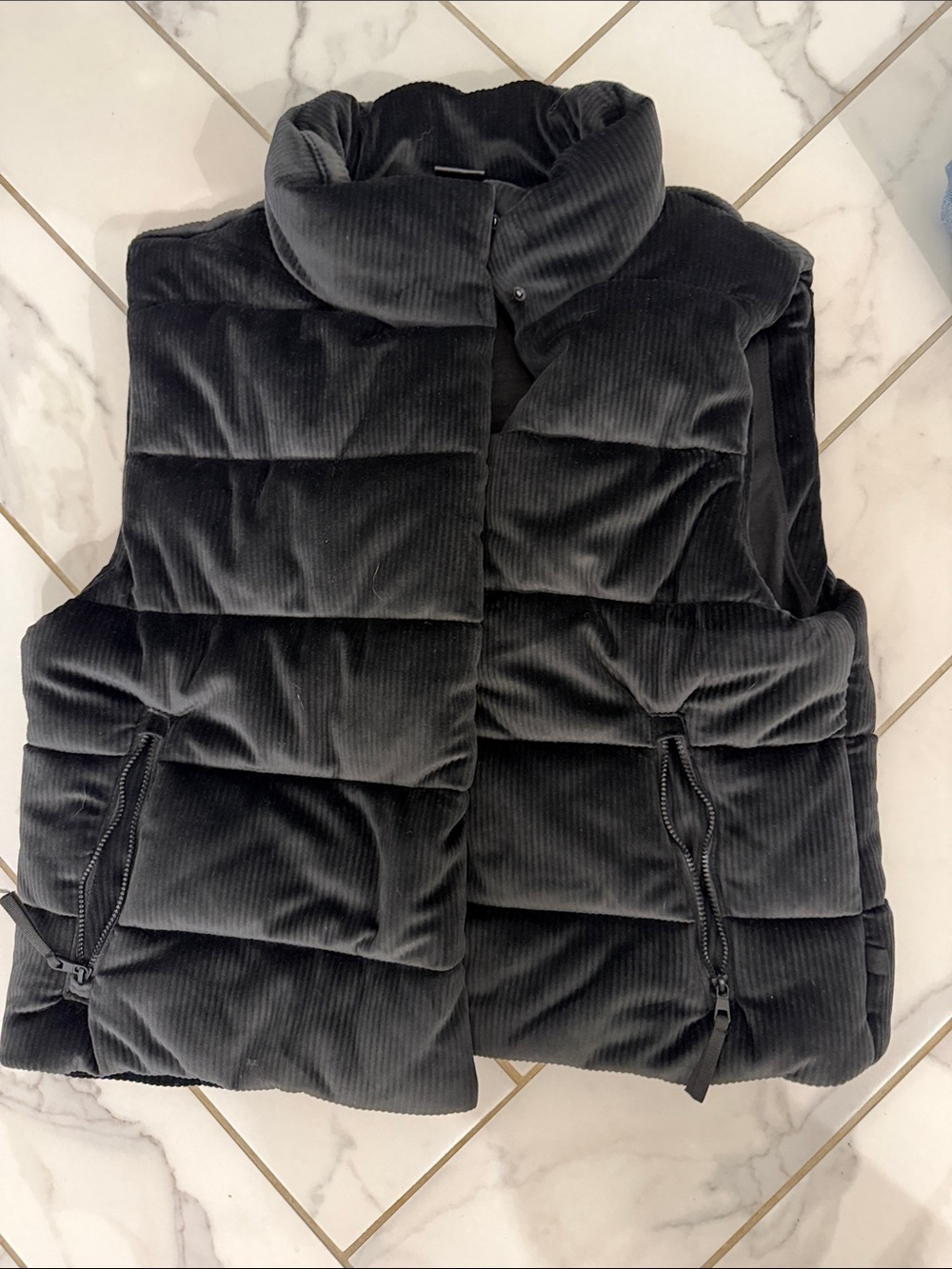 Women's Black Puffer Vest - Quilted Corduroy Insulated Vest